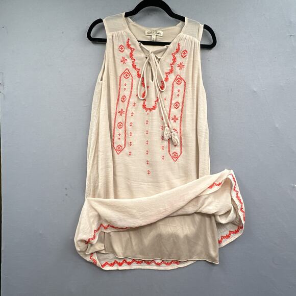 Cloth & People Mini Dress Small Western Embroidered Boho Hippie Cowgirl Neutral - Picture 3 of 16